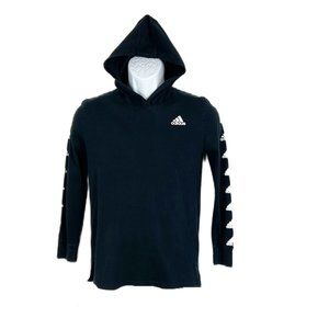 Adidas Hoodie Youth Medium Black White Graphic Pullover Long Sleeve Ligh…